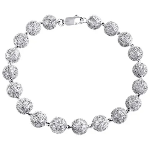 Mens 3D Beaded 8mm Ball Diamond Cluster Bracelet Sterling Silver 8″ Bead 3.50 CT