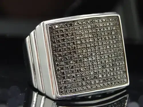 MENS .925 STERLING SILVER GENUINE BLACK DIAMOND PINKY RING PAVE 0.75 CT.