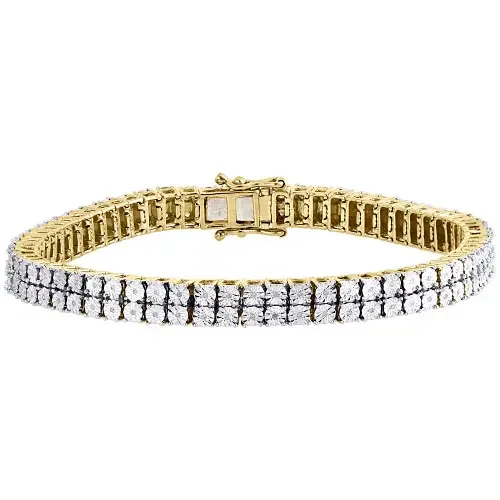 Mens Diamond 2 Row Tennis Link Bracelet Yellow Finish Sterling Silver 0.27 ct.