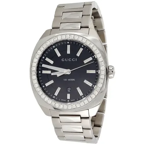 Mens New Gucci GC2570 Genuine Diamond Watch Ya142301 Black Dial 41mm 1.60 CT.