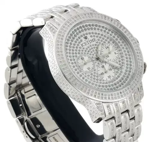 Mens New IceTime Diamond Band Watch 45mm Case Crushed Illusion Dial Prince 2 Ct.