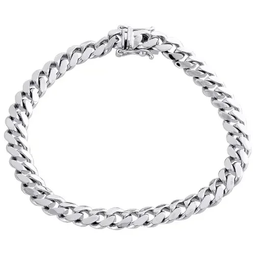 Mens Real 10K White Gold 8mm Solid Miami Cuban Link Fancy Bracelet Box Clasp 9″