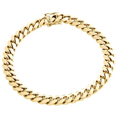 Mens Real 10K Yellow Gold 8mm Solid Miami Cuban Link Fancy Bracelet Box Clasp 9″