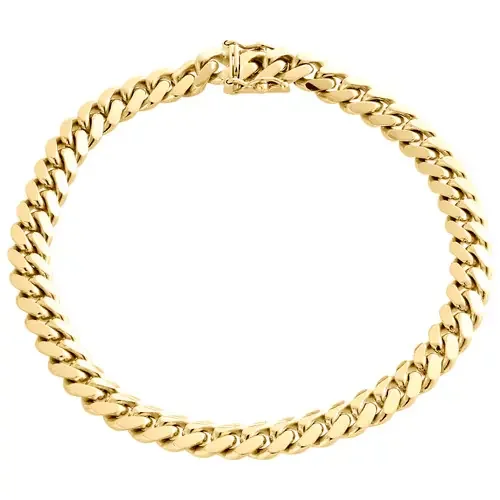 Mens Real 14K Yellow Gold 7mm Solid Miami Cuban Link Bracelet Heavy Box Clasp 9″