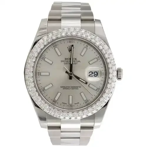 Mens Rolex DateJust II 41mm Daimond Watch Ref 116300 Silver Stick Dial 4.64 CT
