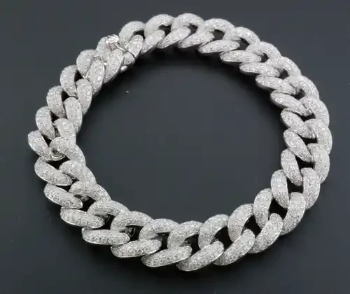 Miami Cuban Diamond Bracelet Mens 14K White Gold 8″ Pave Round Cut 10.56 Ct.