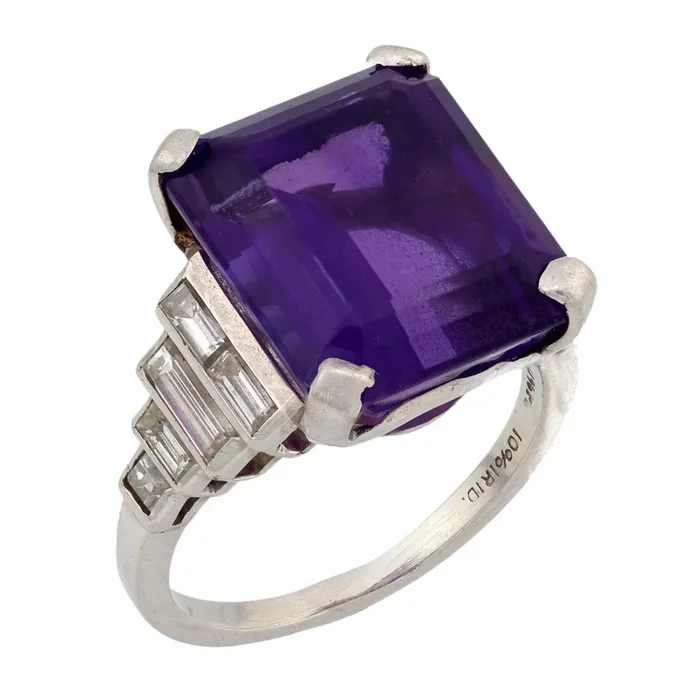 Mid Century 9.40 carat amethyst diamond platinum cocktail ring