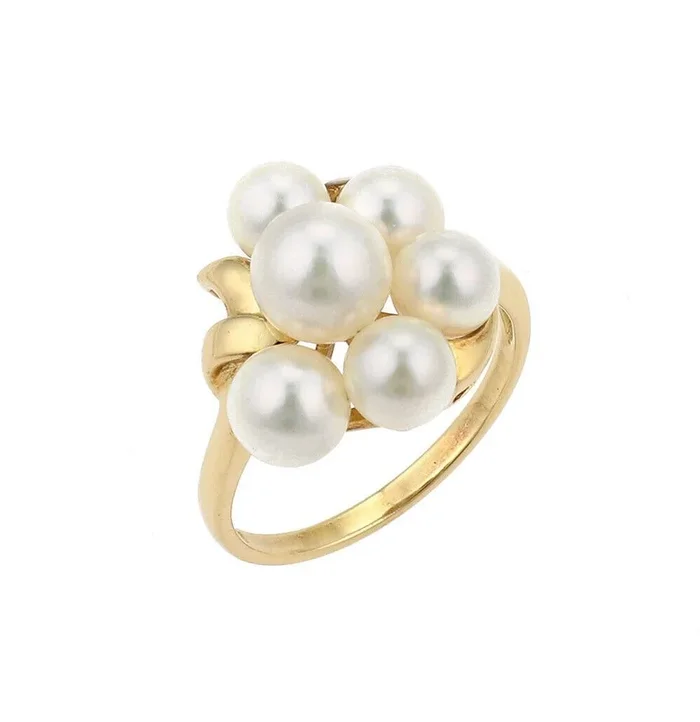 Mikimoto Akoya Pearls 18k Yellow Gold Cluster Ring – Size 6.5