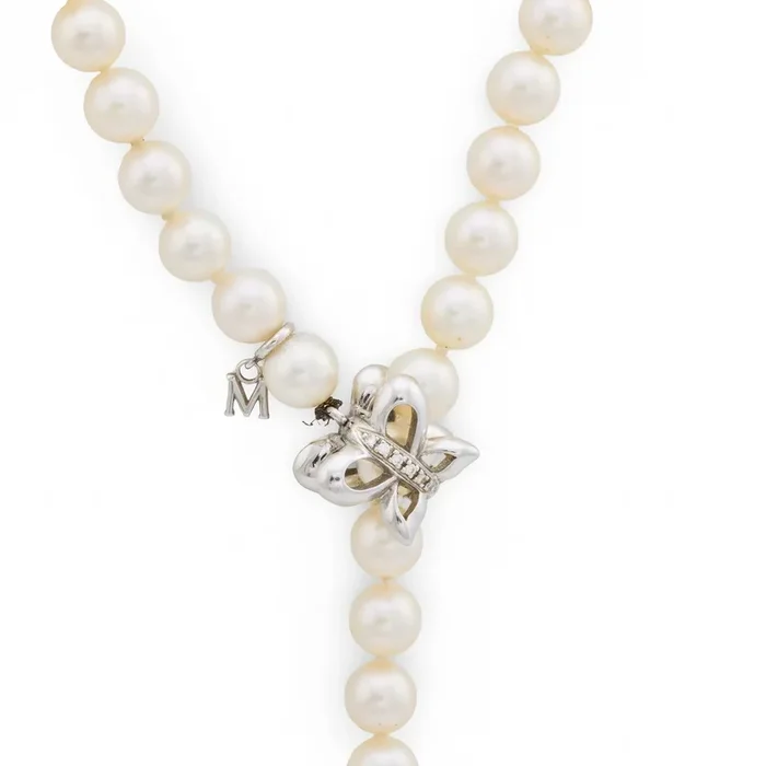 Mikimoto diamond pearl 18k white gold butterfly necklace