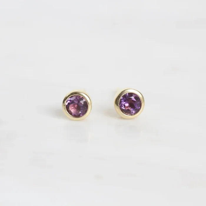 Mini Amethyst Dot Post Earring ~ Gold Plated