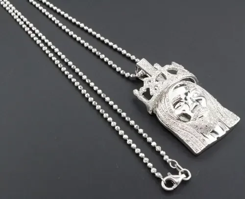 Mini Diamond Jesus Face Crown Pendant .925 Sterling Silver Charm 1 Ct. w/ Chain