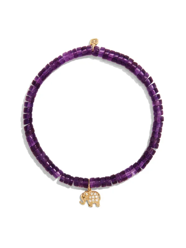 Mini Elephant Charm on Amethyst Heishi Beaded Bracelet