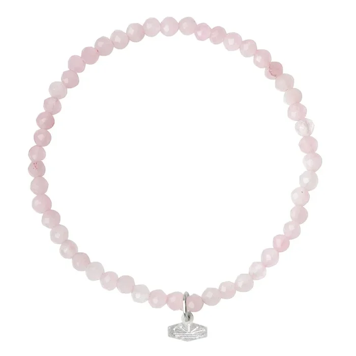 Mini Faceted Stone Stacking Bracelet – Rose Quartz/Silver