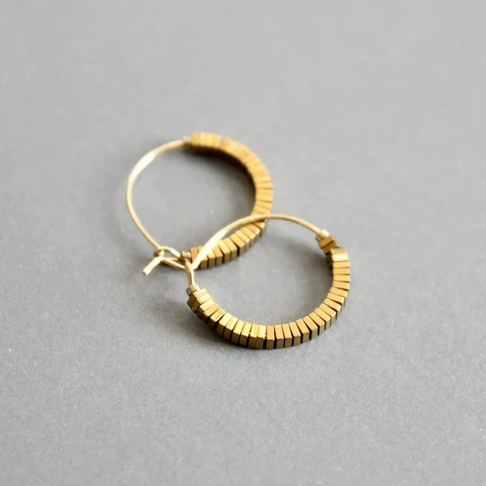 Mini Gold Hematite Hoop Earrings