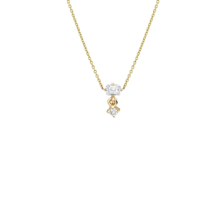 Mix Matched Emerald and Round Shape Diamond Drop Necklace
