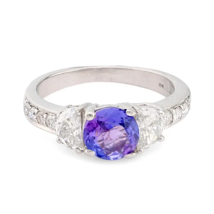 Modern tanzanite diamond 18k white gold ring