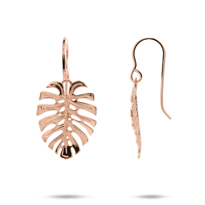 Monstera Earrings in Rose Gold – 23mm