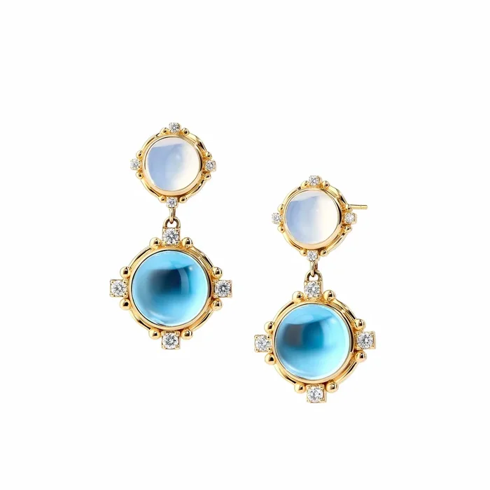 Moon Quartz & Blue Topaz Earrings