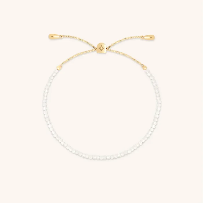 Moonstone June Beaded Birthstone Bracelet in Solid Gold