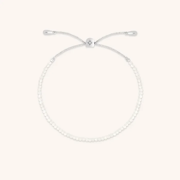 Moonstone June Beaded Birthstone Bracelet in Solid White Gold