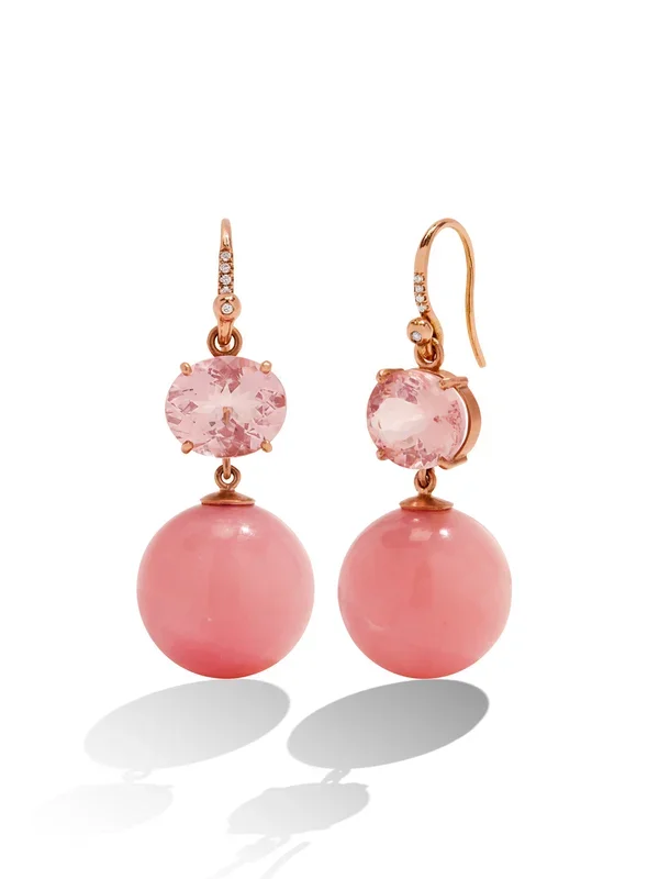 Morganite & Pink Opal Gumball Rose Gold Earrings