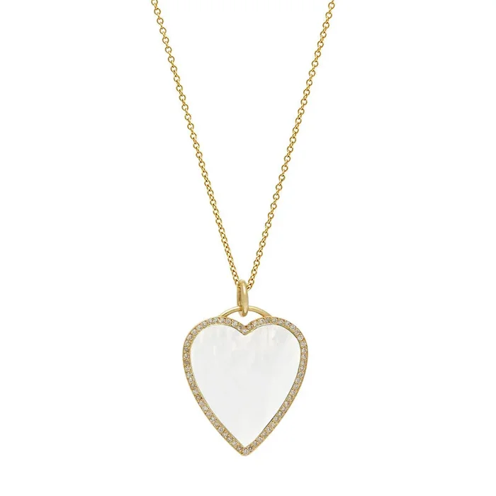 Mother of Pearl Inlay Heart Necklace with Diamonds