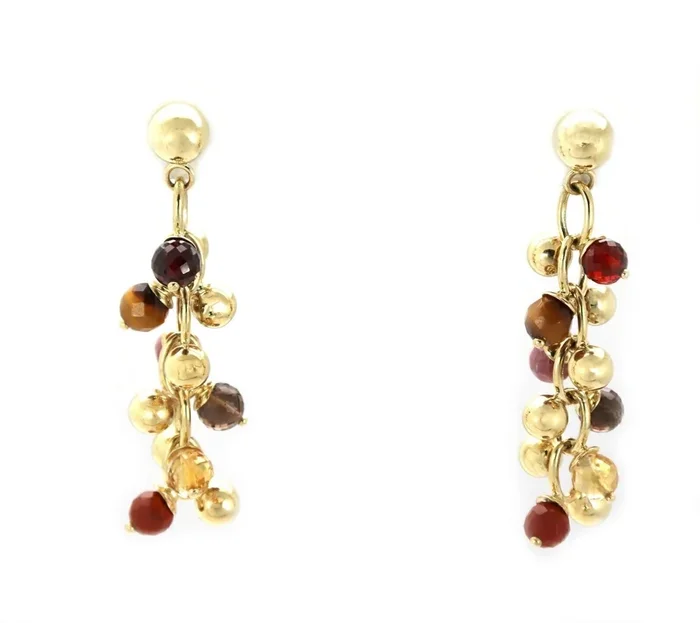 Multi-Color Gems 14k Yellow Gold Cluster Bead Dangle Earrings