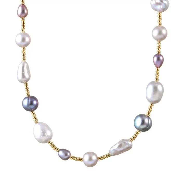 Multi Color Grey Pearl and Glass Necklace