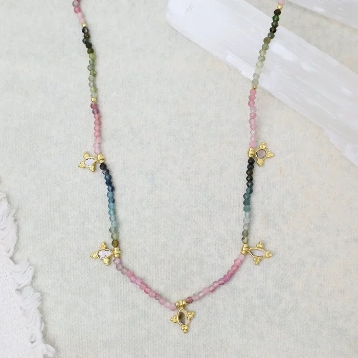 Multi Tourmaline with Five Charms Necklace