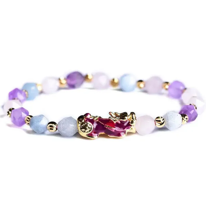 Natural Amethyst Fortune Pixiu Charm Bracelet