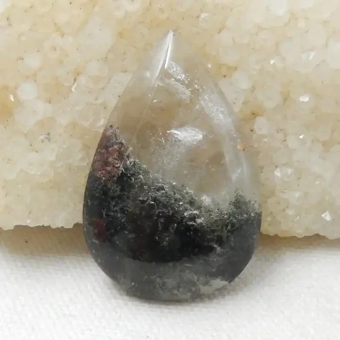 Natural Ghost Quartz Brown Phantom Water Drop Cabochon,34x20x13mm E285
