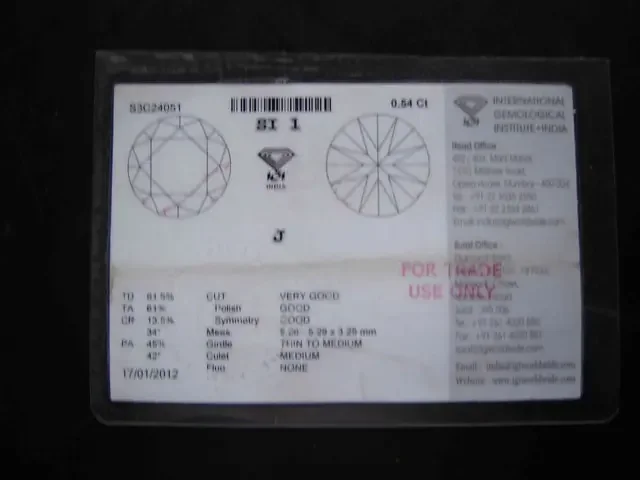NATURAL-IGI CERTIFIED-DIAMOND, 0..54CTWSIZE-J-SI-1,1PC,NR