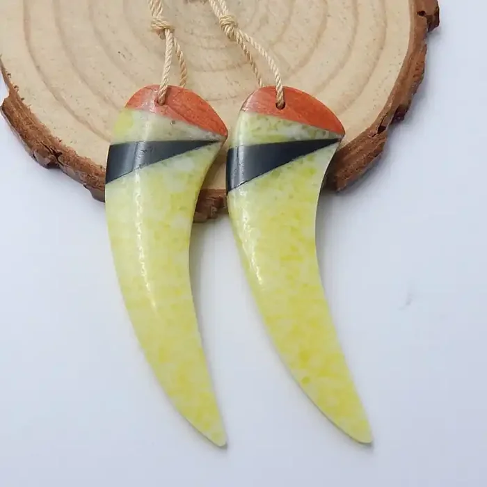 Natural Serpentine ,Red River Jasper ,Obsidian Intarsia Earring Bead Pairs