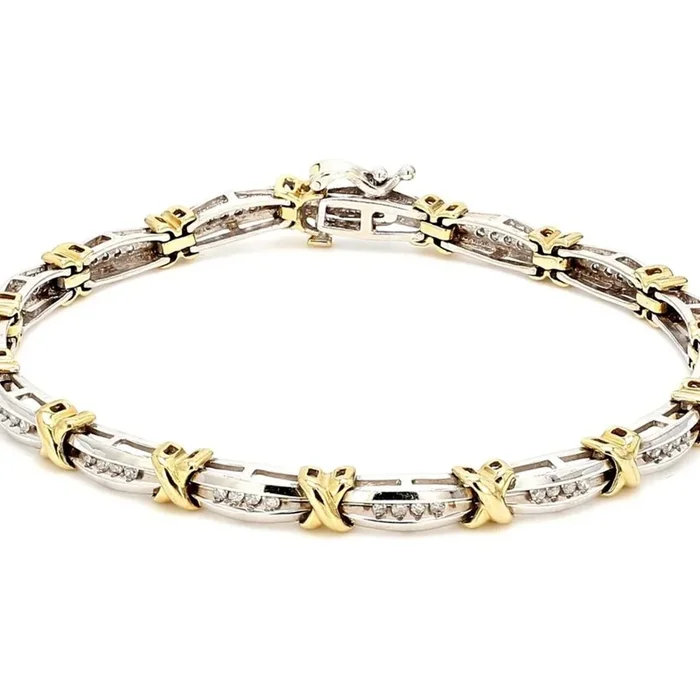 Ninacci 10K 7″ Two-Tone Diamond Bracelet