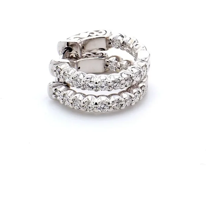 Ninacci 14K White Gold 0.5″ Inside Out Hoop Earrings with U-Prong Set Round Diamonds – 0.81 Carat Total Diamond Weight