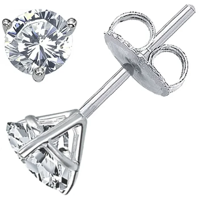Ninacci 14K White Gold 1.01 Carats Push Back Stud Diamond Earrings