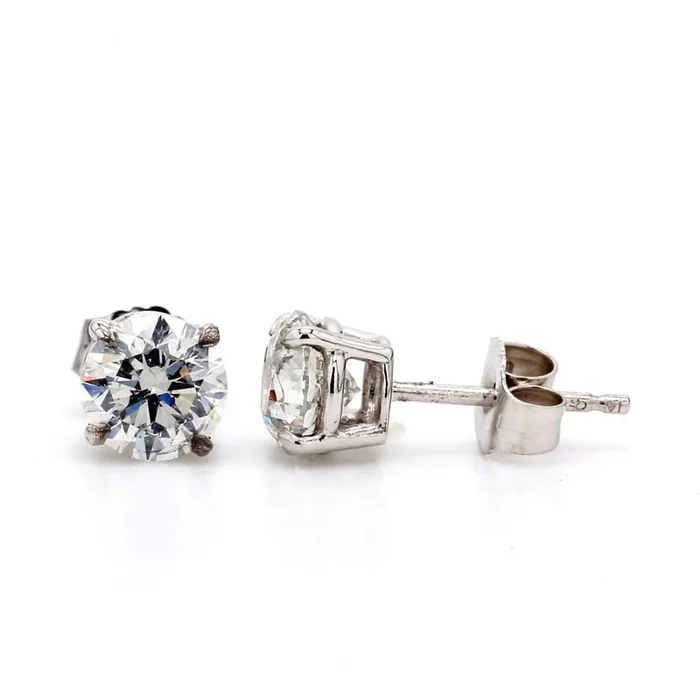 Ninacci 14K White Gold 1.42 Carat Total Diamond Weight Push Back Stud Earrings with USA Certified Diamonds