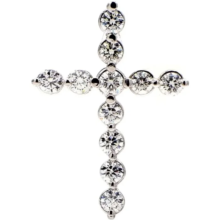 Ninacci 14K White Gold 1″ Cross Pendant with 1.18 Carats Shared Prong Set Round Diamonds