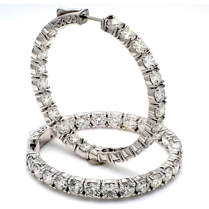 Ninacci 14K White Gold 1″ Inside Out Hoop Earrings with 7.15 Carat Total Diamond Weight
