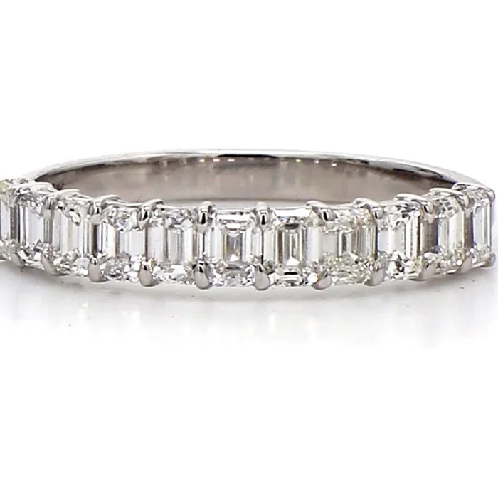 Ninacci 14K White Gold 11-Stone Band with Basket Prong Set Emerald Cut Diamonds – 1.03 Carat Total Diamond Weight – Size 6.25
