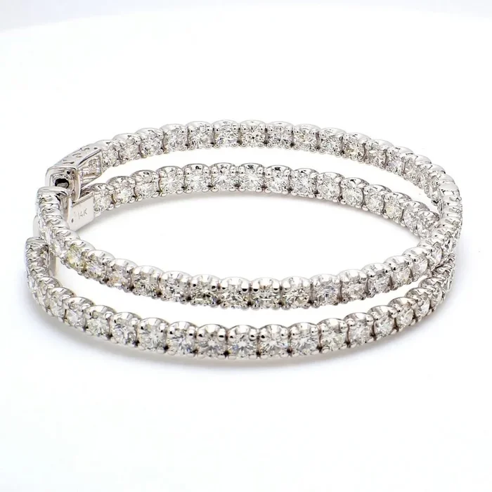 Ninacci 14K White Gold 2″ Inside Out Hoop Earrings with U-Prong Set Round Diamonds – 7.63 Carat Total Diamond Weight