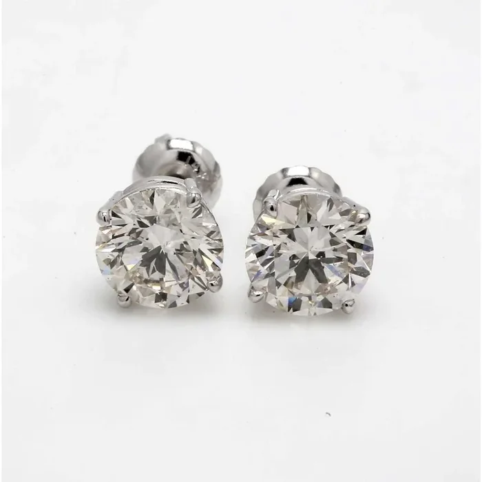 Ninacci 14K White Gold 3.30 Carats Screw Back Stud Diamond Earrings