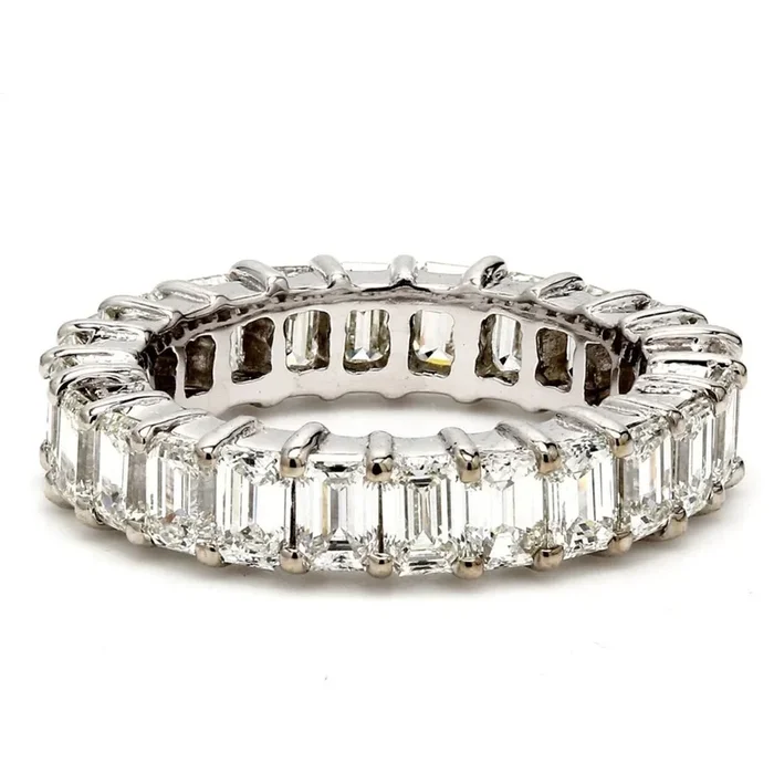 Ninacci 14K White Gold 4.57 Carats Emerald Cut Diamond Eternity Band – Size 6.5