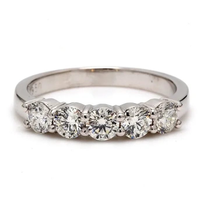 Ninacci 14K White Gold 5-Stone Band with Shared Prong Set Round Diamonds – 2.04 Carat Total Diamond Weight – Size 6.25