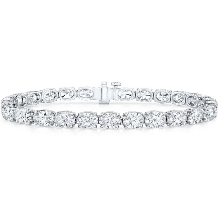 Ninacci 14K White Gold 7″ East-to-West Tennis Bracelet with 4-Prong Set Oval Diamonds – 9.47 Carat Total Diamond Weight