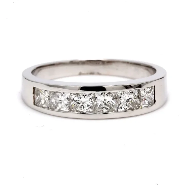 Ninacci 14K White Gold Band with Princess Cut Diamonds – 1.27 Carat Total Diamond Weight – Size 8.5