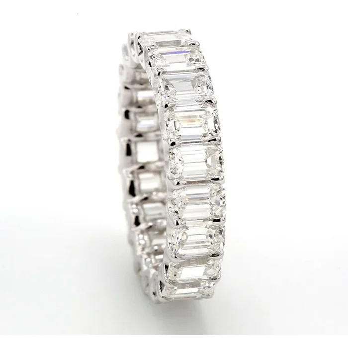 Ninacci 14K White Gold Eternity Band with Shared Claw U-Prong Set Emerald Cut Diamonds – 4.32 Carat Total Diamond Weight – Size 4.5