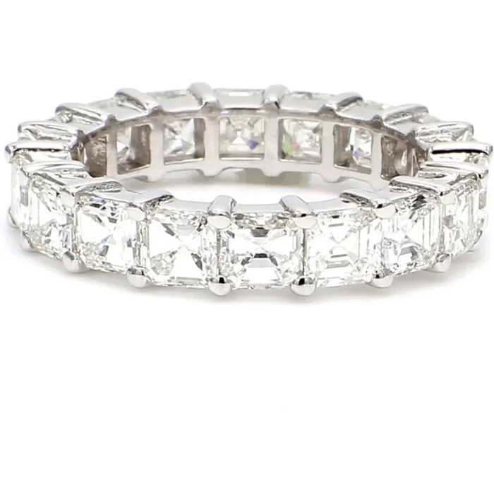 Ninacci 14K White Gold Eternity Band with Shared Prong Set Asscher Cut Diamonds – 3.38 Carat Total Diamond Weight – Size 6.75