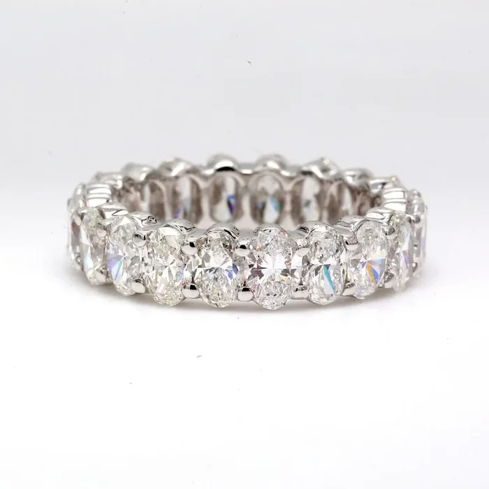 Ninacci 14K White Gold Eternity Band with Shared Prong Set Oval Diamonds – 4.64 Carat Total Diamond Weight – Size 6.25