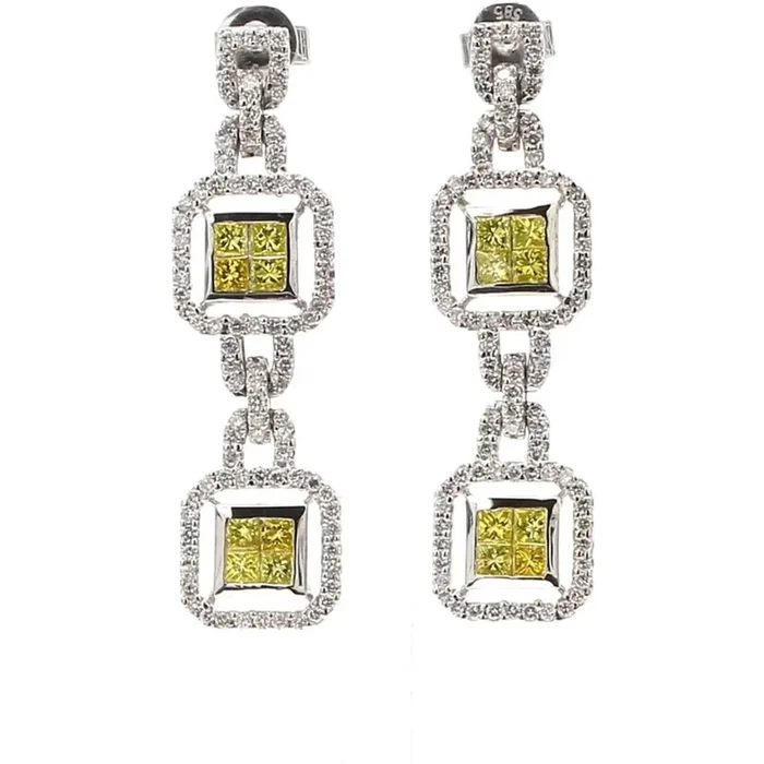 Ninacci 14K White Gold Fancy Yellow Drop Earrings – 1.10 Carat Total Diamond Weight